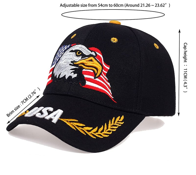 IZUS USA-Flag Eagles-Hat American Baseball-Cap Embroidered Base-Ball Dad Hat Cap for Men Women Black - Image 3